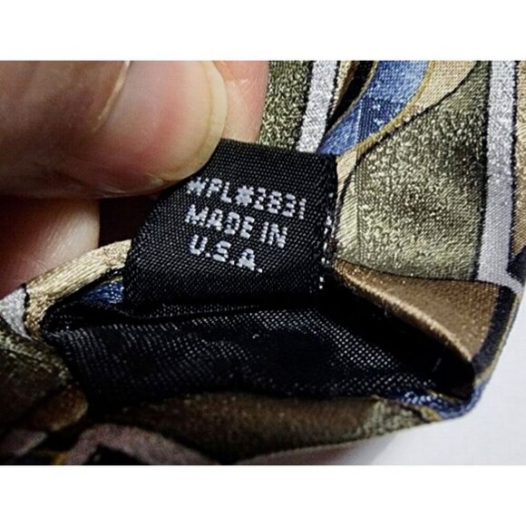 Mens Stanford Geometric Golden Tan Blue Neck Silk Tie 58” L x4” W Classic Power - Picture 8 of 11